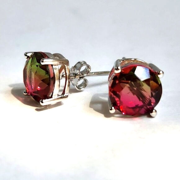 Estate Jewelry - NIB 6mm 925 Silver 6mm Watermelon Tourmaline Stud Earrings